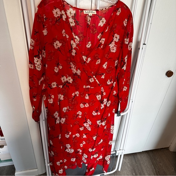 Indigo Rose Flowy Red Wrap Dress - Picture 2 of 9